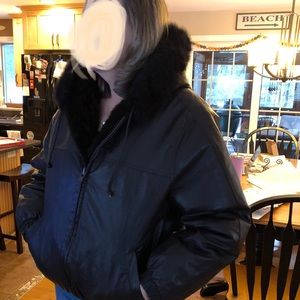 Reversible fur and leather bomber jacket